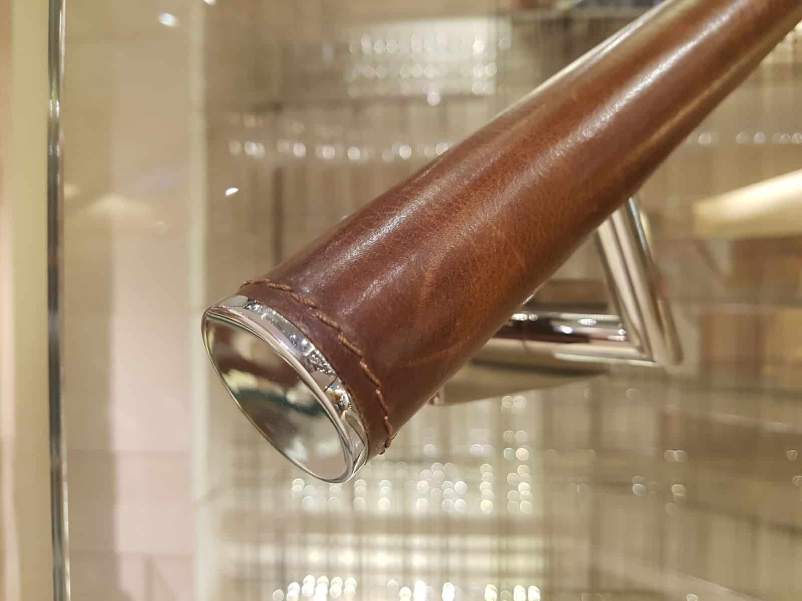 stainless steel handrail wrapped in leather