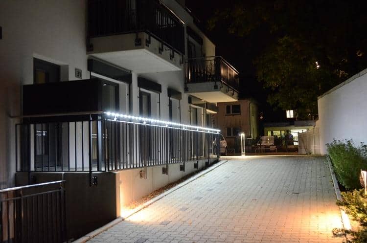 led illuminated balustrade outside the house