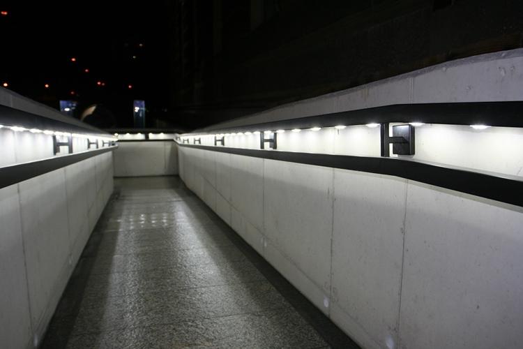 led illuminated balustrade next to university in UK