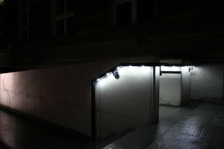led illuminated balustrade next to university in London, UK