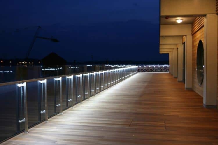 led illuminated balustrade by the water