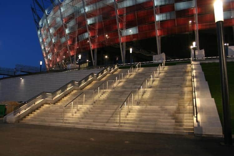 led illuminated balustrade on the polish national stadium