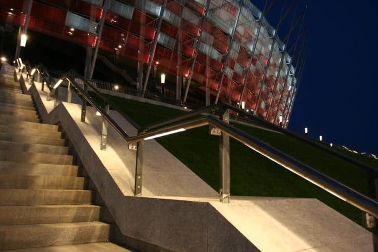 led illuminated balustrade by the stadium in uk