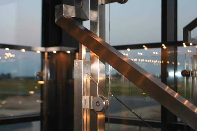 led illuminated balustrade with wooden handrail