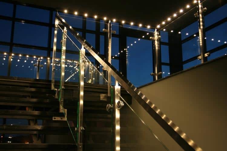 led illuminated balustrade by the office stairs