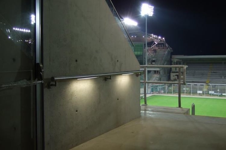 led illuminated balustrade by the stadium entrance