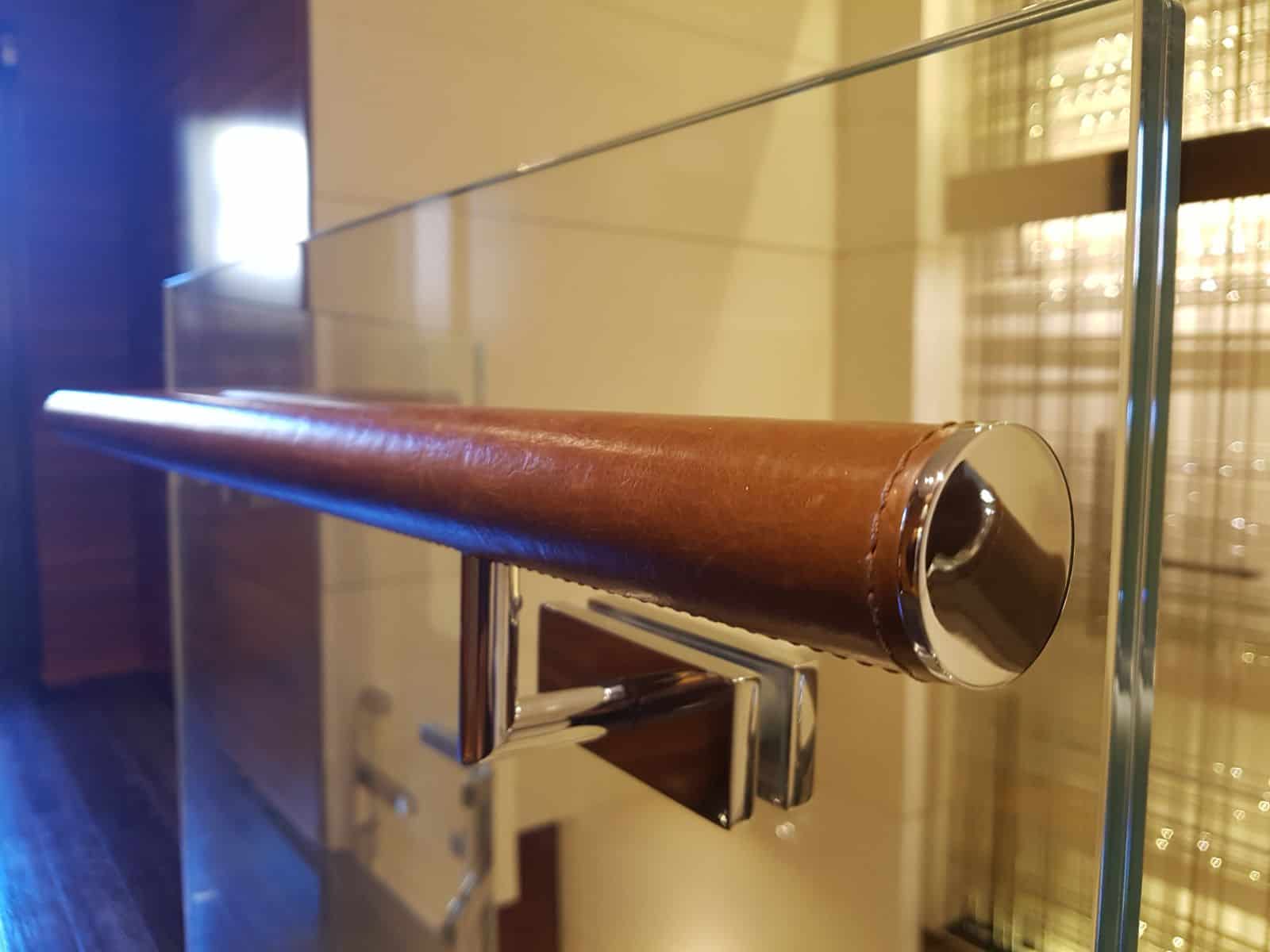 handrails wrapped in brown leather